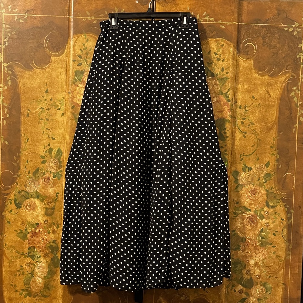 Black Maxi Skirt with White Polkadots, Size 10 Coldwater Creek